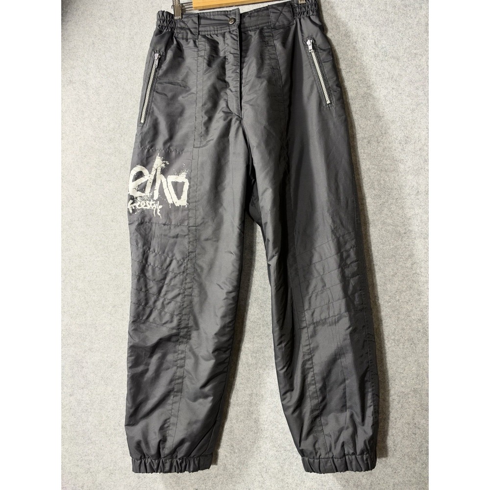 Vintage 80s ELHO Freestyle Ski Pants Black Nylon Made Korea Snowboard Small/Med
